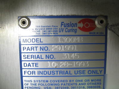 Fusion uv lamp system and conveyor P300 I300MB MC6R