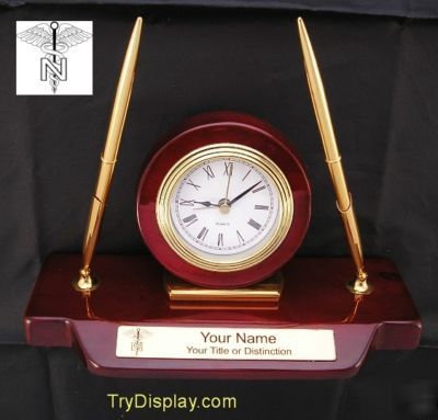 Nurses desk set clock piano finish gift award engrave