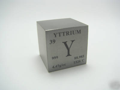 Pure yttrium metal element cube 99.9% pure 73 grams