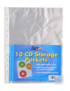 New 10 x A4 cd storage plastic wallets punched pockets 