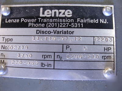 New lenze 5 hp adjustable gear/speed reducer 2-12 rpm 
