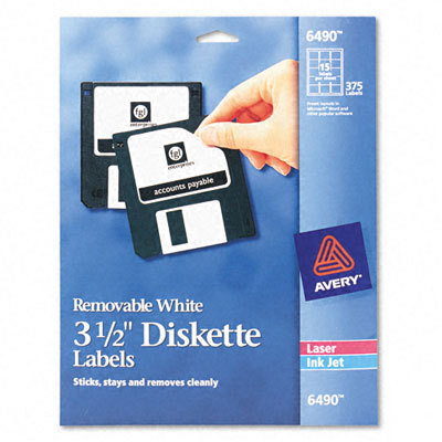 Laser/inkjet remov 3.5IN diskette labels white 375/pack