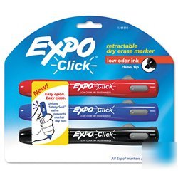 New click dry erase markers, chisel tip, assorted, 3...