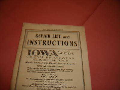 Iowa curved disc separator repair list & instructions