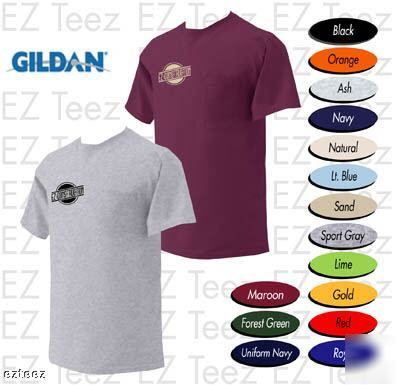 144 custom screen printed gildan pocket t-shirts