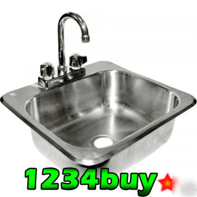 Stainless steel drop in hand sink with faucet 16 x 15