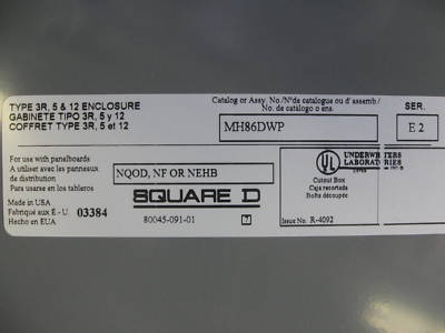 Square d nqod panelboard 400 amp 208Y/120V nema 3R 
