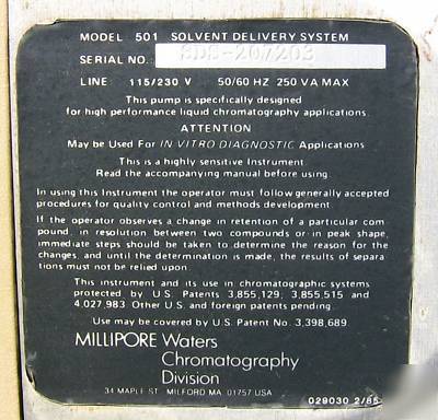 Millipore waters solvent delivery system 501