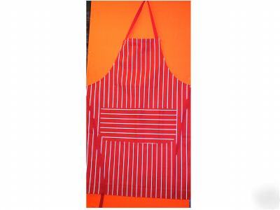 Aprons red & white stripe bib aprons with pocket