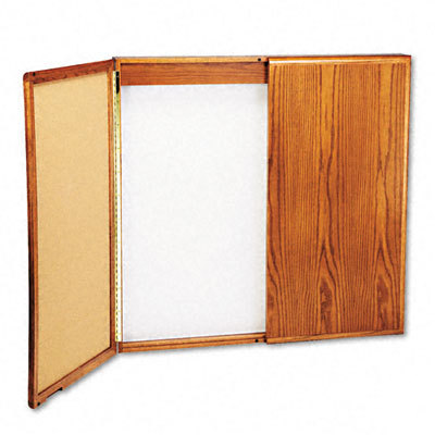 Wood confer room cabinet, dry erase/cork boards med oak