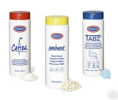 Urnex cafiza - grindz - tabz / clean by color - 3 jars