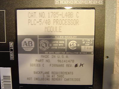 Allen bradley plc 5/40 processor: 1785-L40B/c