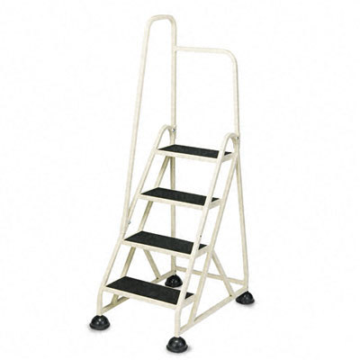 4-step stop-step folding aluminum handrail ladder beige