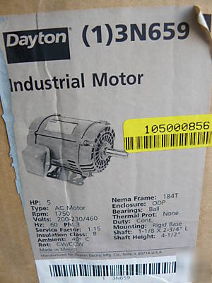 New dayton 3N659 industrial motor, 5 hp, ac motor