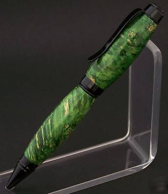 Green burl wood black chrome cigar style pen (handmade)