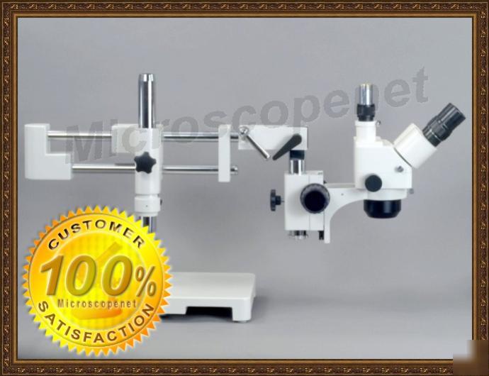 Trinocular 5~80X stereo zoom microscope dual boom stand