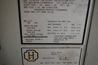 Lochinvar copper fin ii CHN501 boiler water heater