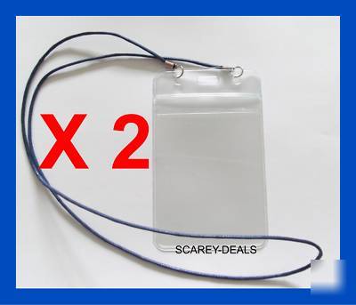 2 x pvc water proof id card badge holder & cord port