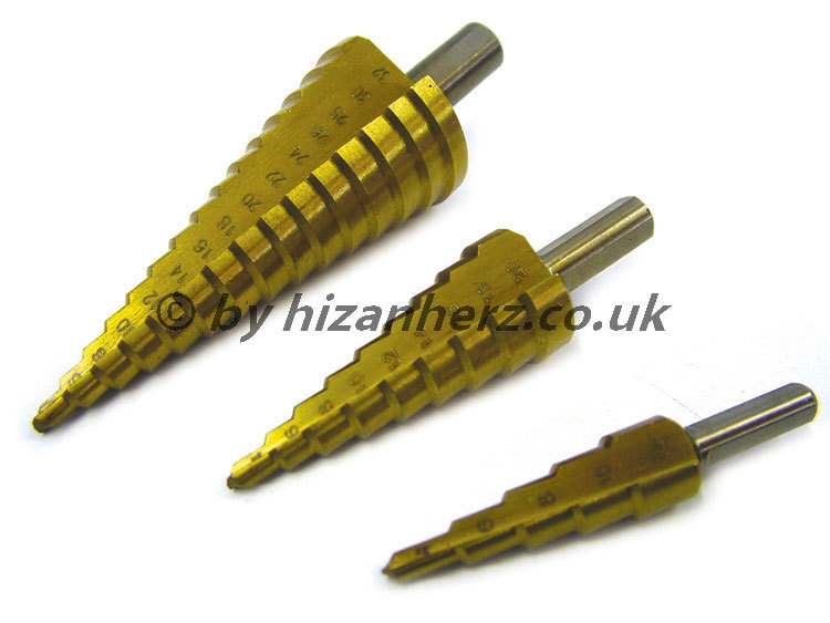 New 3 piece step drill / cone cutter hss fully polished 