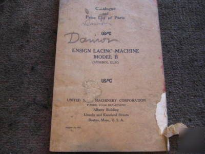 Usmc ensign lacing machine model b parts book