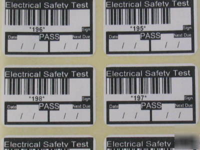 1000 pat test pass labels, each with unique barcode id.