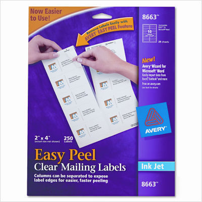 Ink jet address labels, 2 x 4, clear, 250/pack