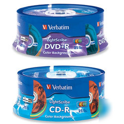 New verbatim color lightscribe dvd+r & cd-r 25 packs...