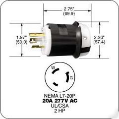 New 6 hubbell 20A 277V ac twist-lock plug (HBL2331) 