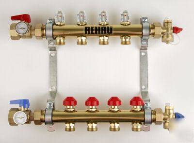 Brass manifold for radiant heat pex - 4 circuit