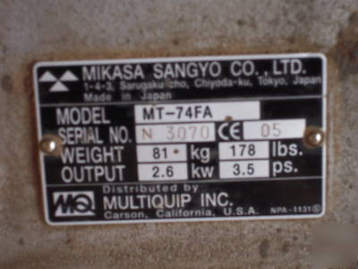 Mikasa mt-74 jumping jack compactor