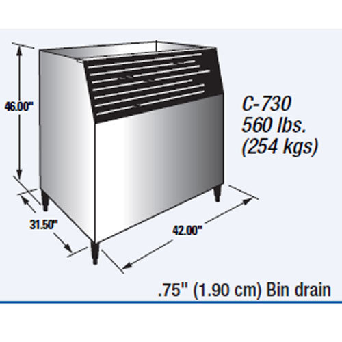 Manitowoc c-730S ice storage bin, top-hinged front open