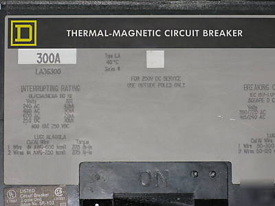Square d iline circuit breaker LA36300 300 amps 600V.