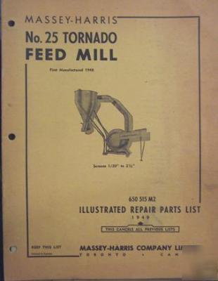 1949 massey harris 25 tornado feed mill parts manual