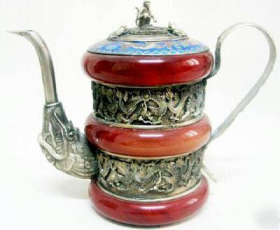 Beautiful tibet silver wrap jade teapot
