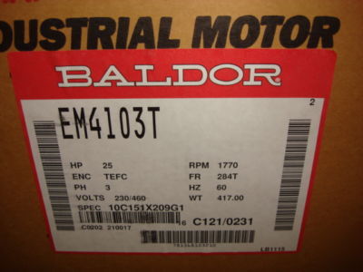New baldor EM4103T 25HP 1770RPM motor 3 phase 60HZ