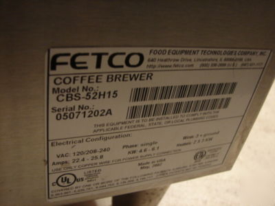 Commercial fetco coffee brewer extractor maker cbs-52H