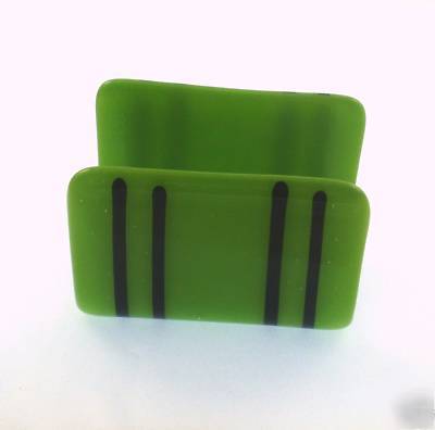 Desk business card holder artisan glass olive green
