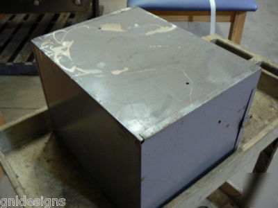 4 klein storage boxes in slide rack w/electronic parts 