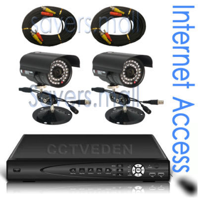 2 security cameras cctv h.264 net dvr recording system
