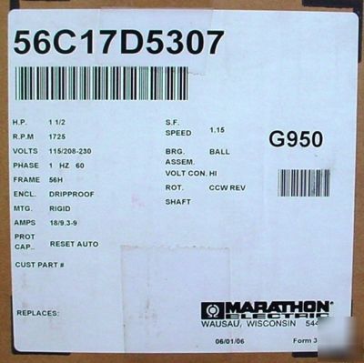 New 4 marathon 1.5HP 56H frame odp single phase motors