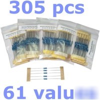 Resistor set 61 values 10R~1M 305PCS Ã‚Â±1% 1/4W kit lot 