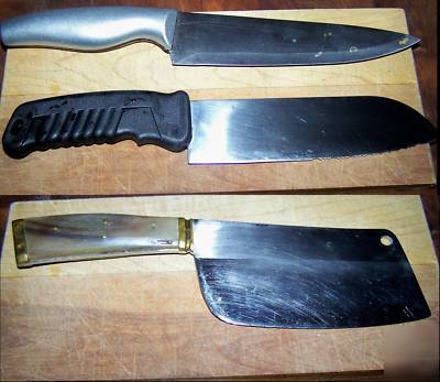 Restaurant kitchen knives lot 3 knives cleaver serrated