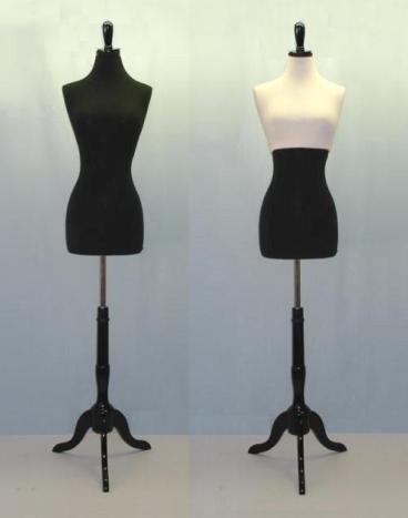 Black dress form mannequin w/ black base (+) white top