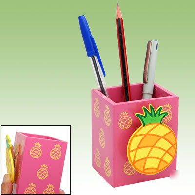 Pineapple pink wooden pencil pen holder with memo clip