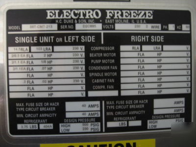 Electro freeze ice cream machine pressurized 