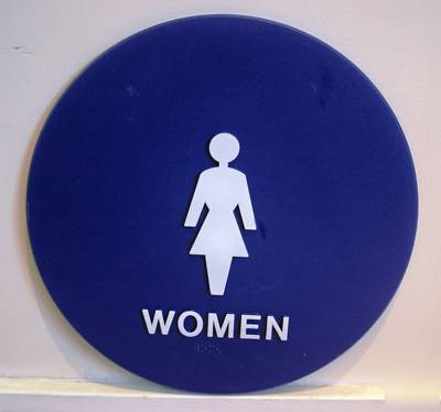 Women restroom sign blue 12