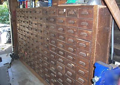 Large antique wood cabinet drawers garage shop storage 