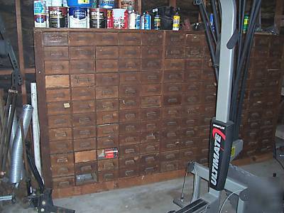 Large antique wood cabinet drawers garage shop storage 