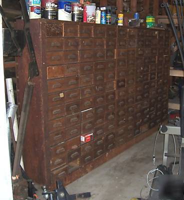 Large antique wood cabinet drawers garage shop storage 