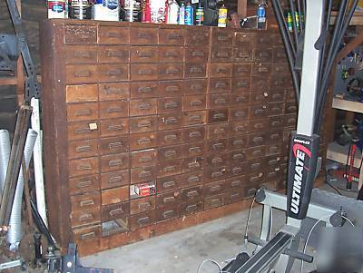 Large antique wood cabinet drawers garage shop storage 
